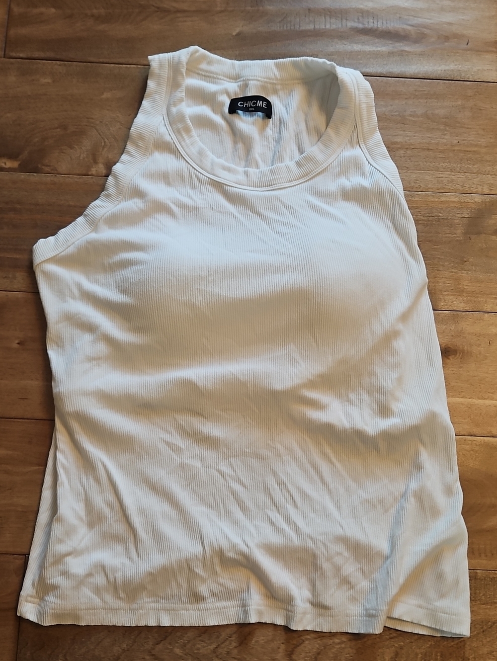 chicme white Ribbed Scoop Neck Tank Top